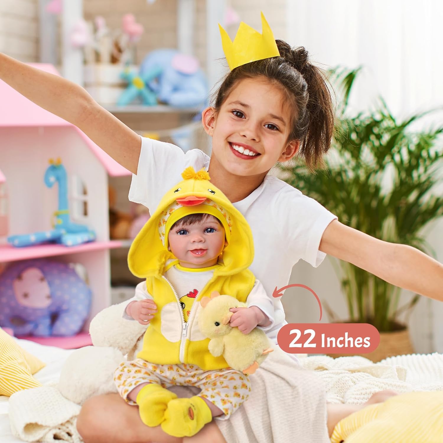ADFO Muñecas de bebé Reborn de 22 pulgadas, linda sonrisa, realista, muñeca recién nacida, cuerpo suave, muñecas de bebé de la vida real con caja de