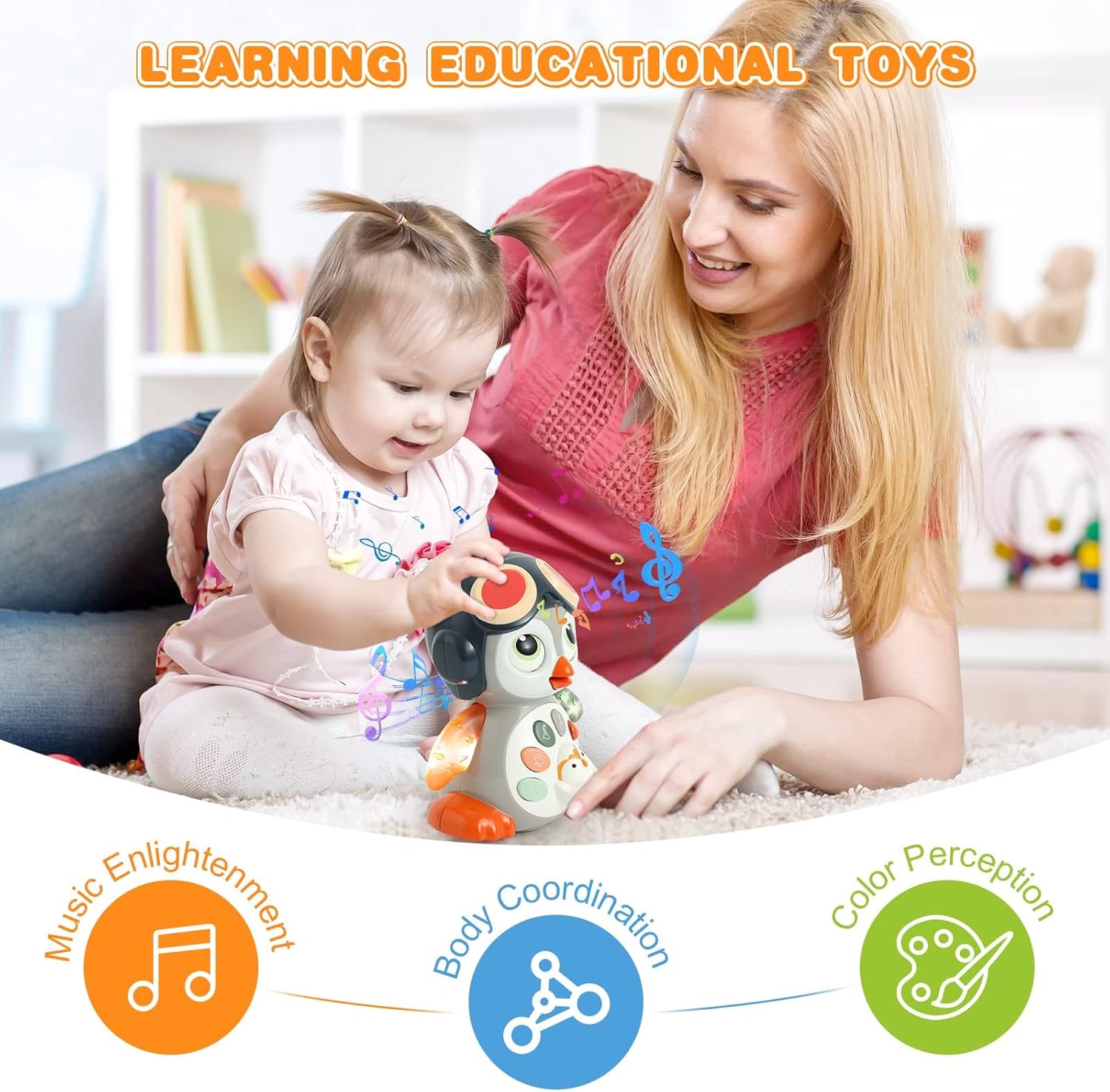 HAPTIME Juguetes de pingüino para niños de 1 año, juguetes musicales para niños pequeños de 1 a 3 años, juguetes interactivos de baile para niños de