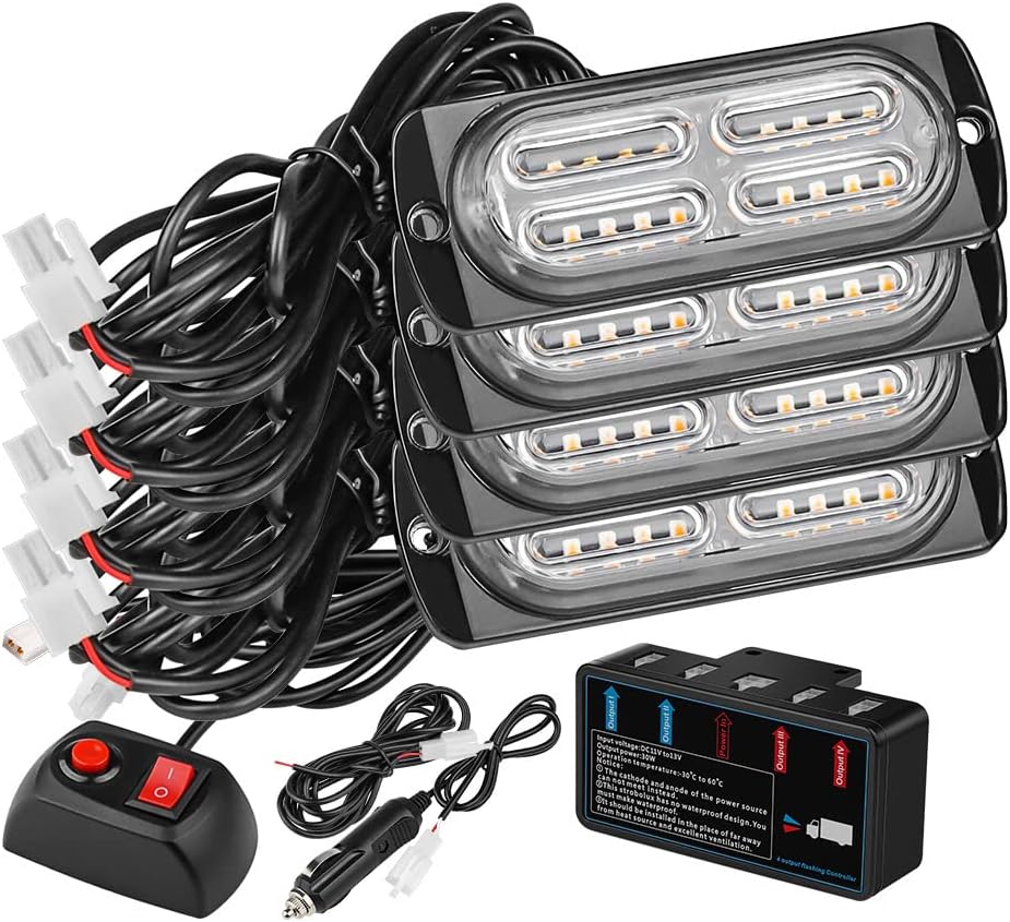 Actualizado Kit de lámparas LED de advertencia estroboscópicas de emergencia, 4 vainas, 20 LED, 18 patrones de destello para luz estroboscópica de