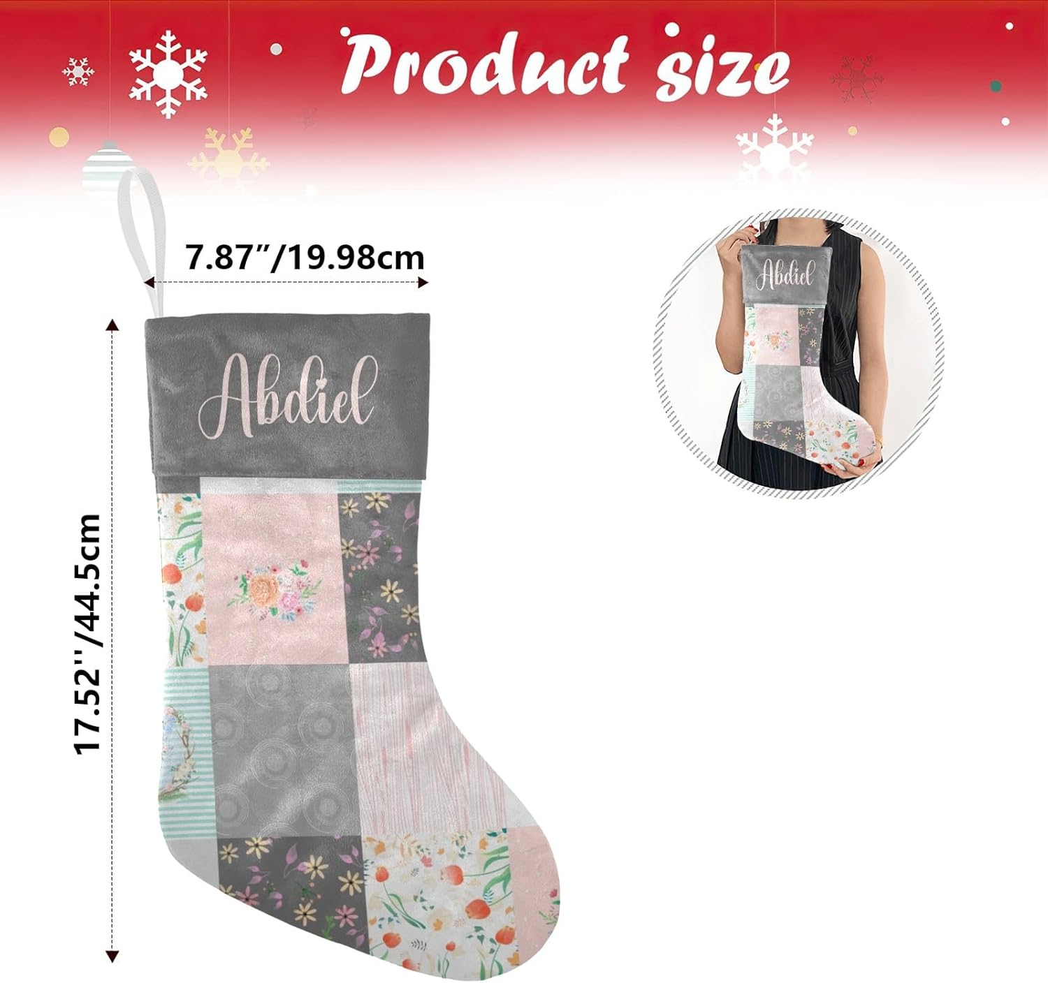 SunFancy Calcetines de Navidad personalizados, diseño de elefante, flores y zorros, calcetines de Navidad personalizados para niños y niñas,