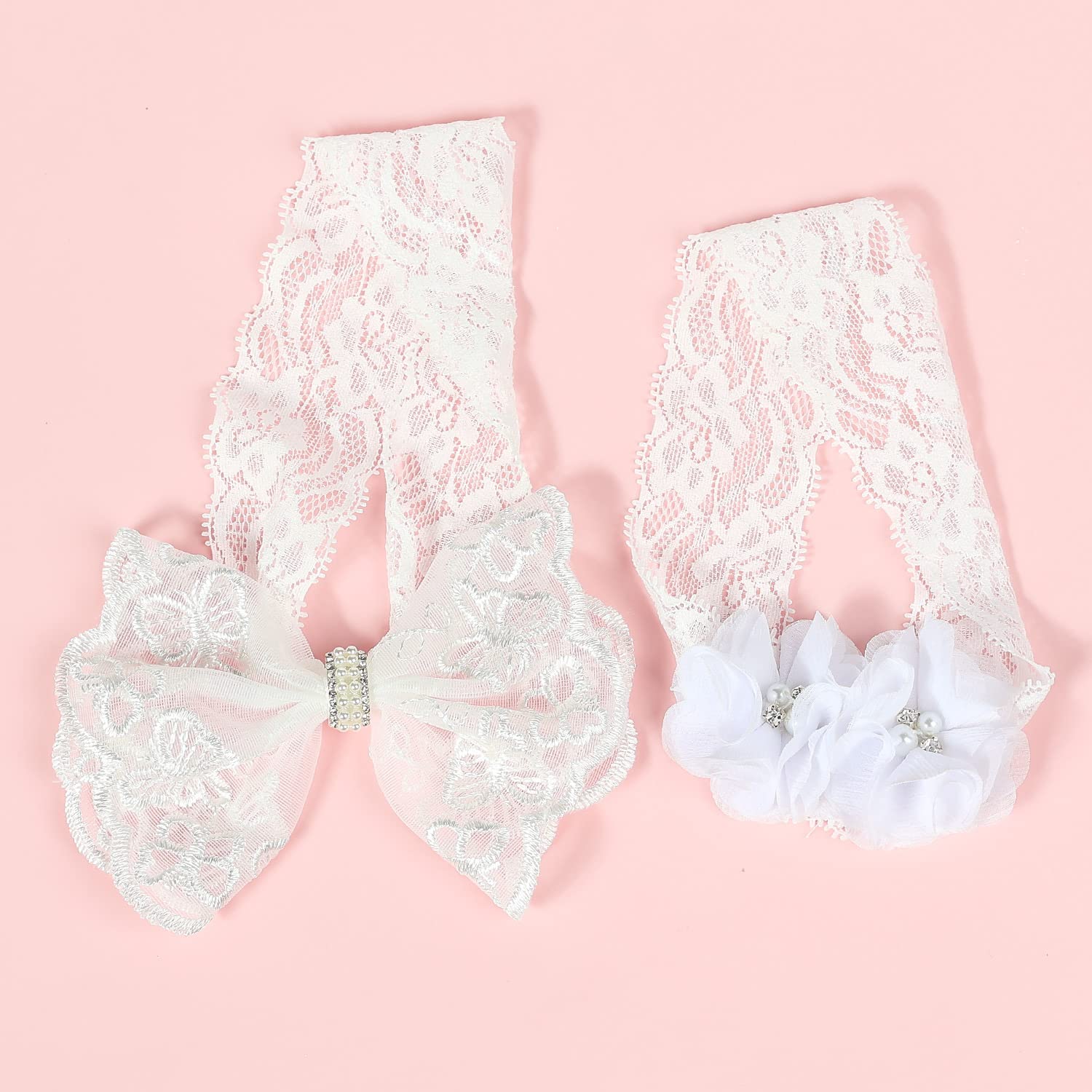 Bautismo Bautizo Diademas Bebé Niñas Flor Encaje Cabello Mano Blanco Lazo BBG11 (Juego E)