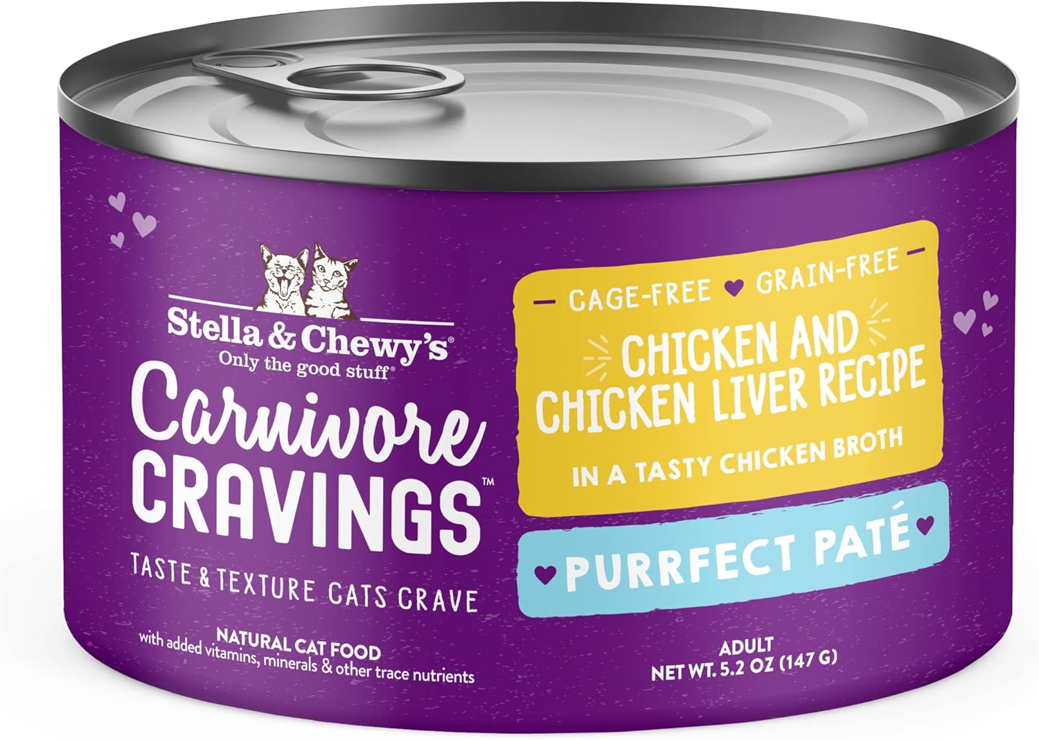 Stella & Chewy’s Carnivore Cravings Purrfect Latas de paté  Alimento húmedo para gatos sin granos, rico en proteínas, receta de hígado de pollo y