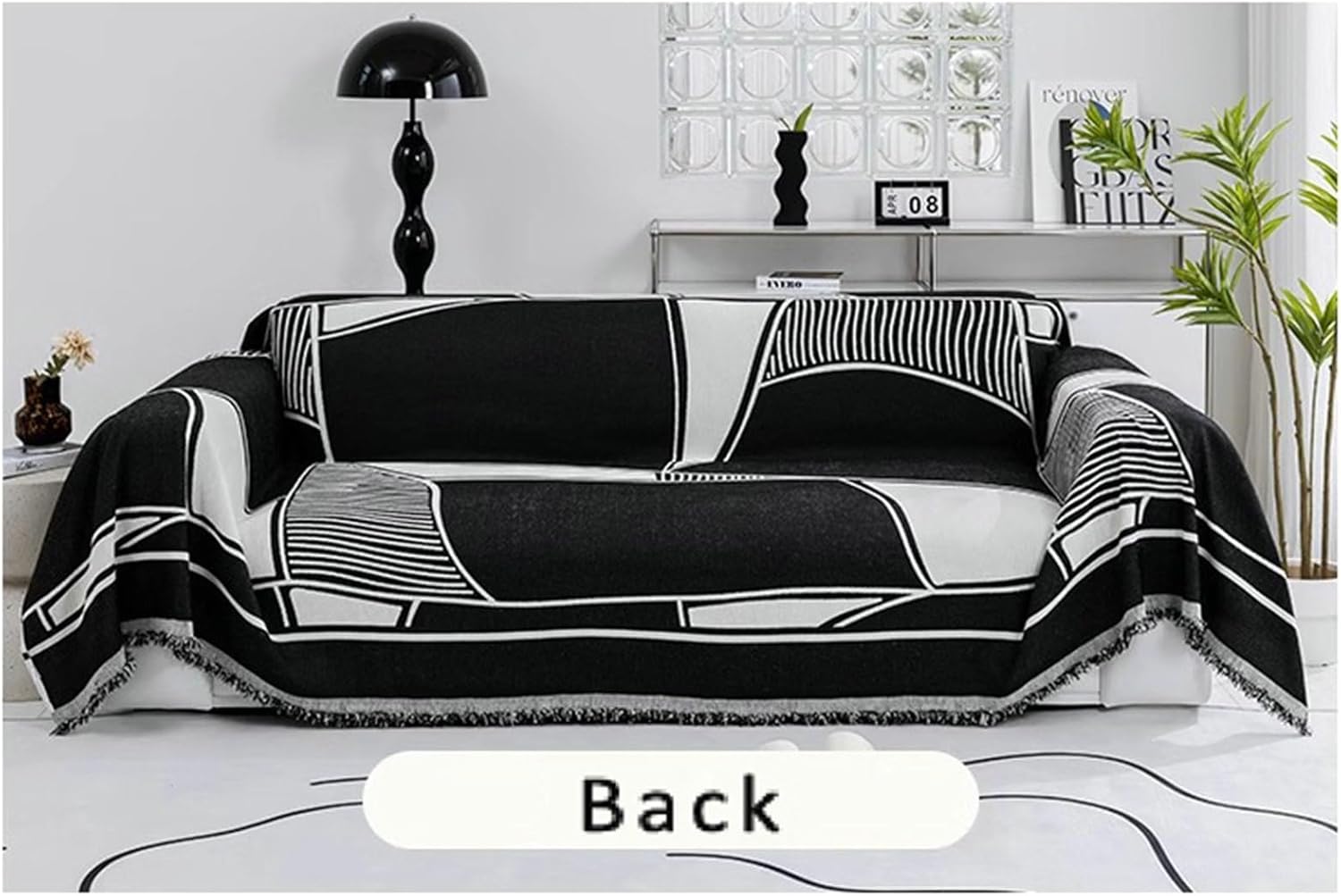 Mesnt Fundas de sofá individuales para silla, diseño geométrico minimalista blanco y negro para mascotas, chenilla, 71 pulgadas de ancho x 51