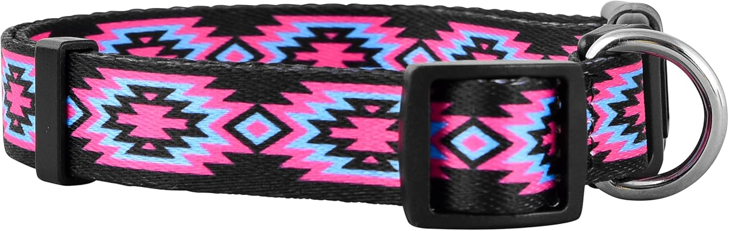 Native Pup Collar de perro occidental, bonito diseño azteca tribal, macho y hembra (L, rosa)
