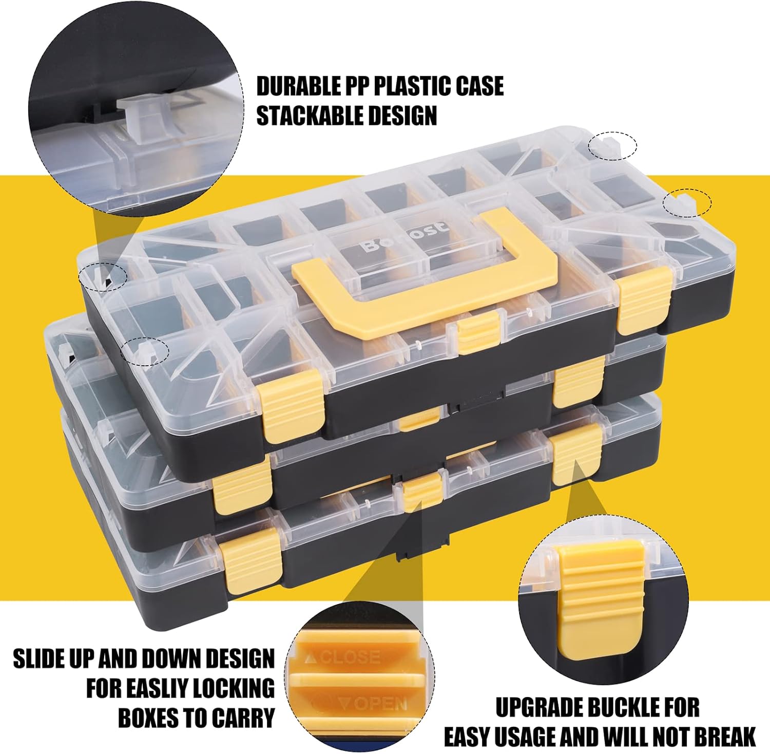 Bonost Organizador de herramientas de 3 piezas con separadores de plástico extraíbles, organizadores de tornillos y almacenamiento para piezas