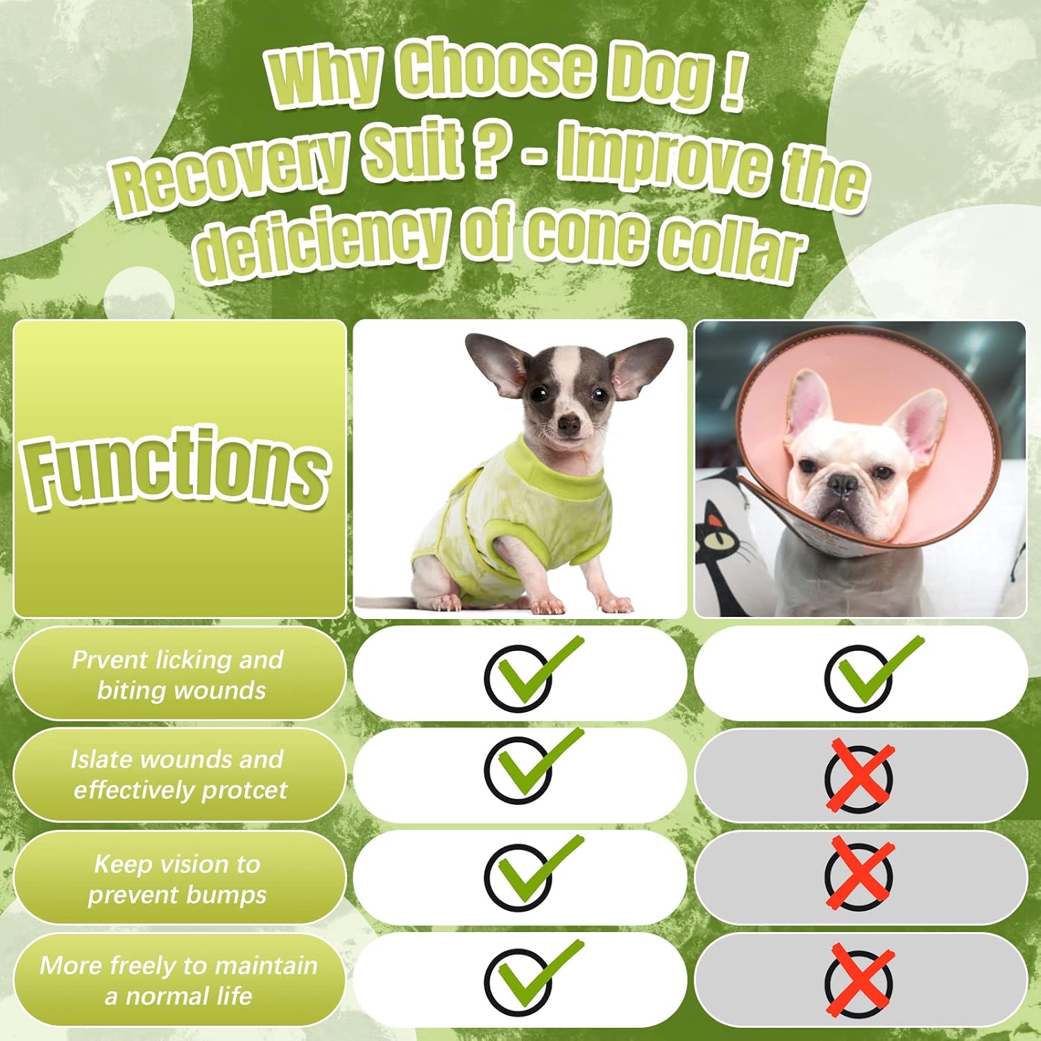 Kuoser Traje de cirugía para perros, mameluco quirúrgico para perros esterilización femenina, traje de recuperación suave para perros macho, camisa