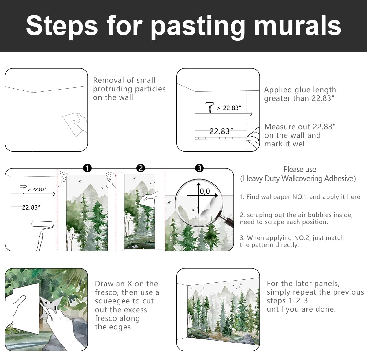 Papel tapiz de tela verde con dibujos animados de pinos y bosques para niños y niñas, dormitorio infantil, sala de estar, plantas de bosque, mural