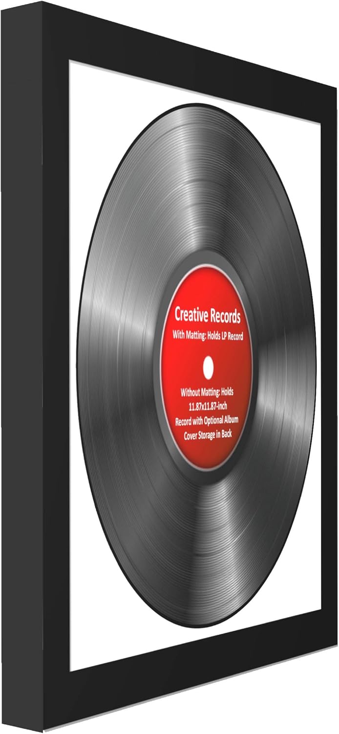 CreativePF – Marco para álbum de vinilo LP con alfombrilla blanca, inserto de disco LP, inserto de disco LP, vidrio y colgador de pared (paquete de