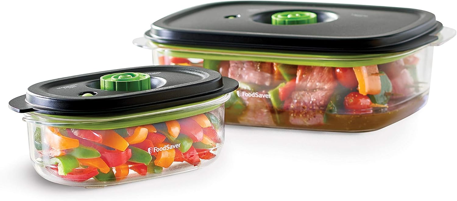 FoodSaver V4400 – Máquina selladora al vacío 2 en 1, color negro y plateado y 2116382 Aspiradora para conservar y marinar, transparente (conteo 2) y