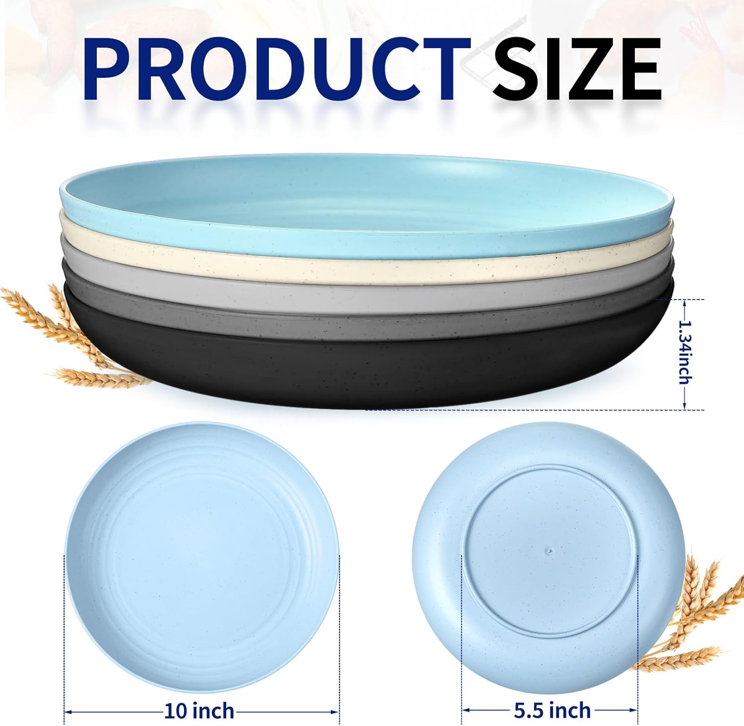 15 platos de paja de trigo de 10 pulgadas, ligeros, irrompibles, platos profundos reutilizables, aptos para microondas, vajilla para niños pequeños