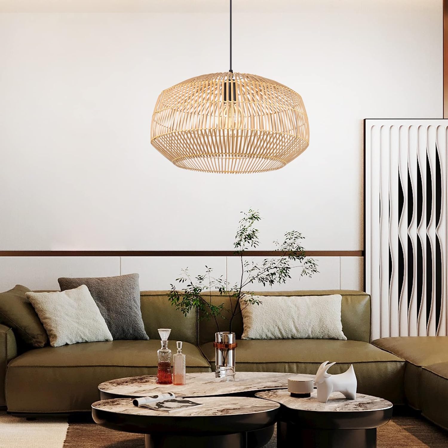 Arturesthome Luces colgantes de bambú, lámparas de araña de mimbre de ratán, lámpara colgante grande de tejido natural bohemio para fregadero de