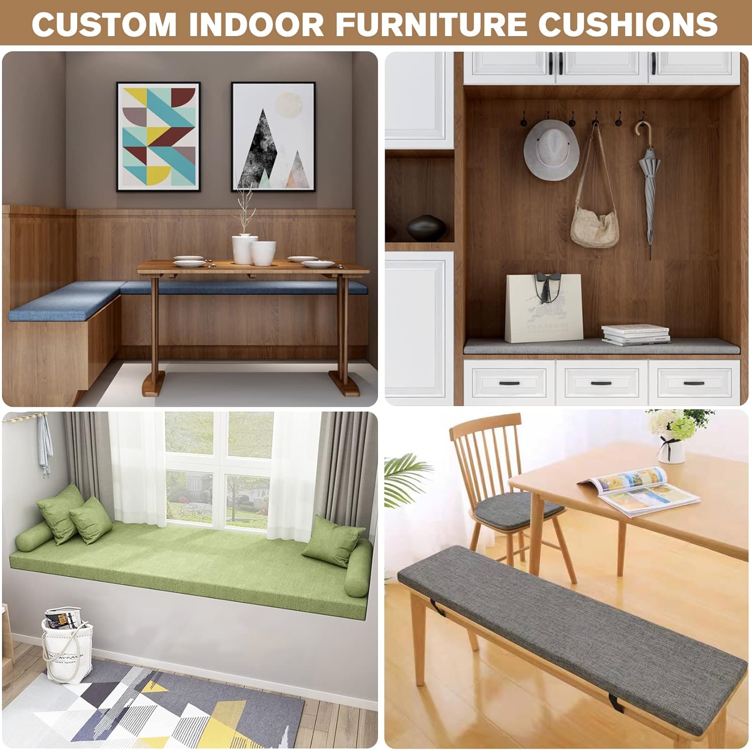 JBlWSGT Cojín de tamaño personalizado para banco, cojín de asiento de muebles de patio interior, cojines de banco personalizados, almohadilla