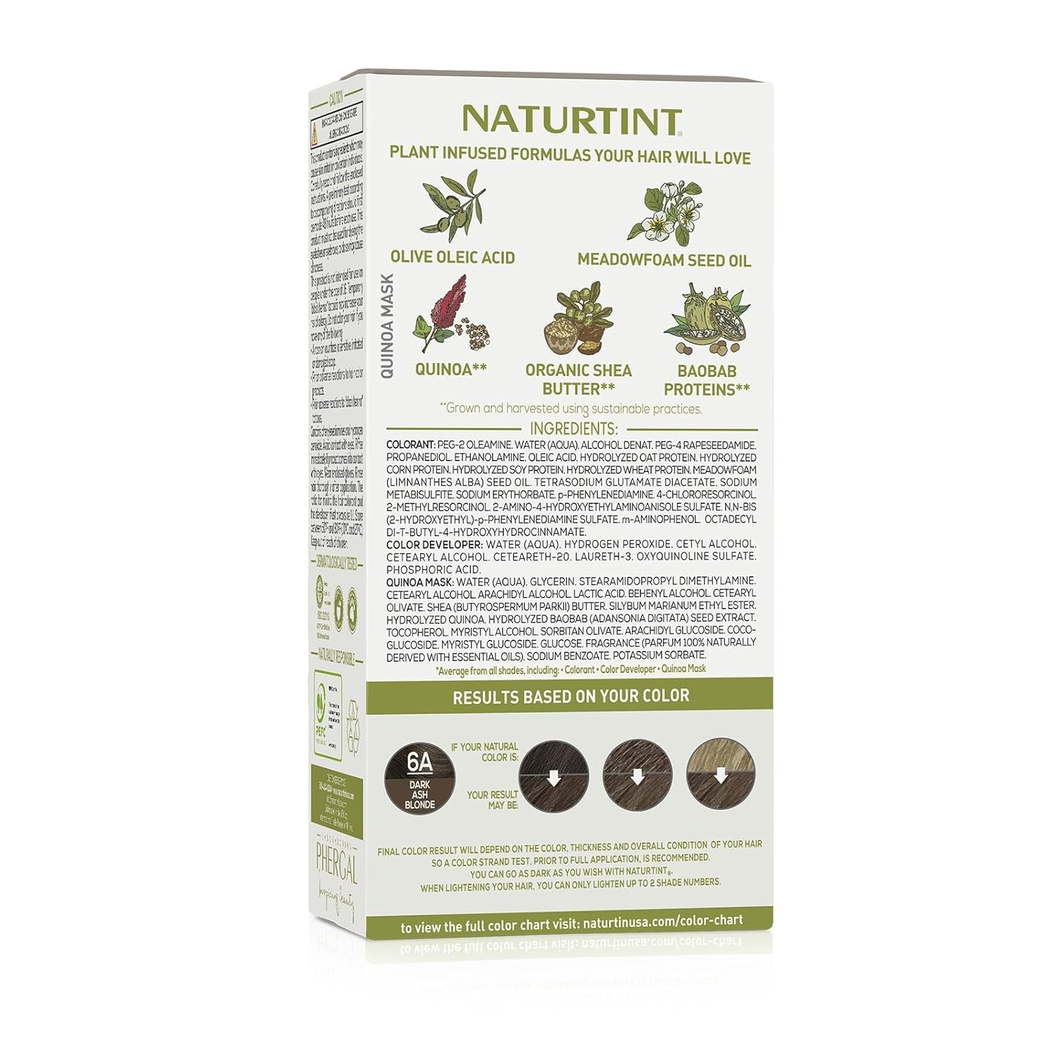 Naturtint Tinte permanente para el cabello rubio ceniza oscuro 6A (paquete de 6), sin amoníaco, vegano, libre de crueldad, hasta un 100% de