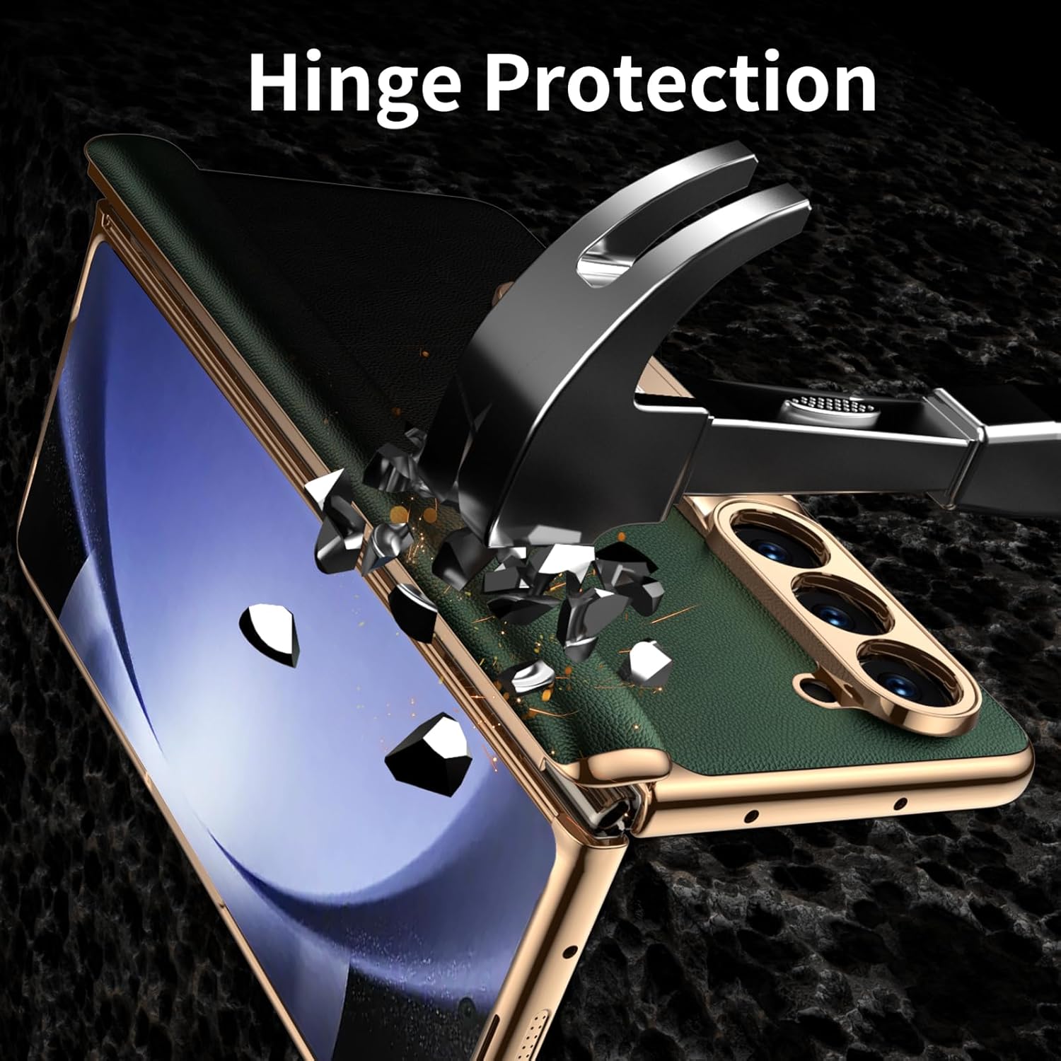 Funda para teléfono Samsung Galaxy Z Fold 5, piel auténtica de lujo, protección de bisagra de cuerpo completo, protector de pantalla integrado,