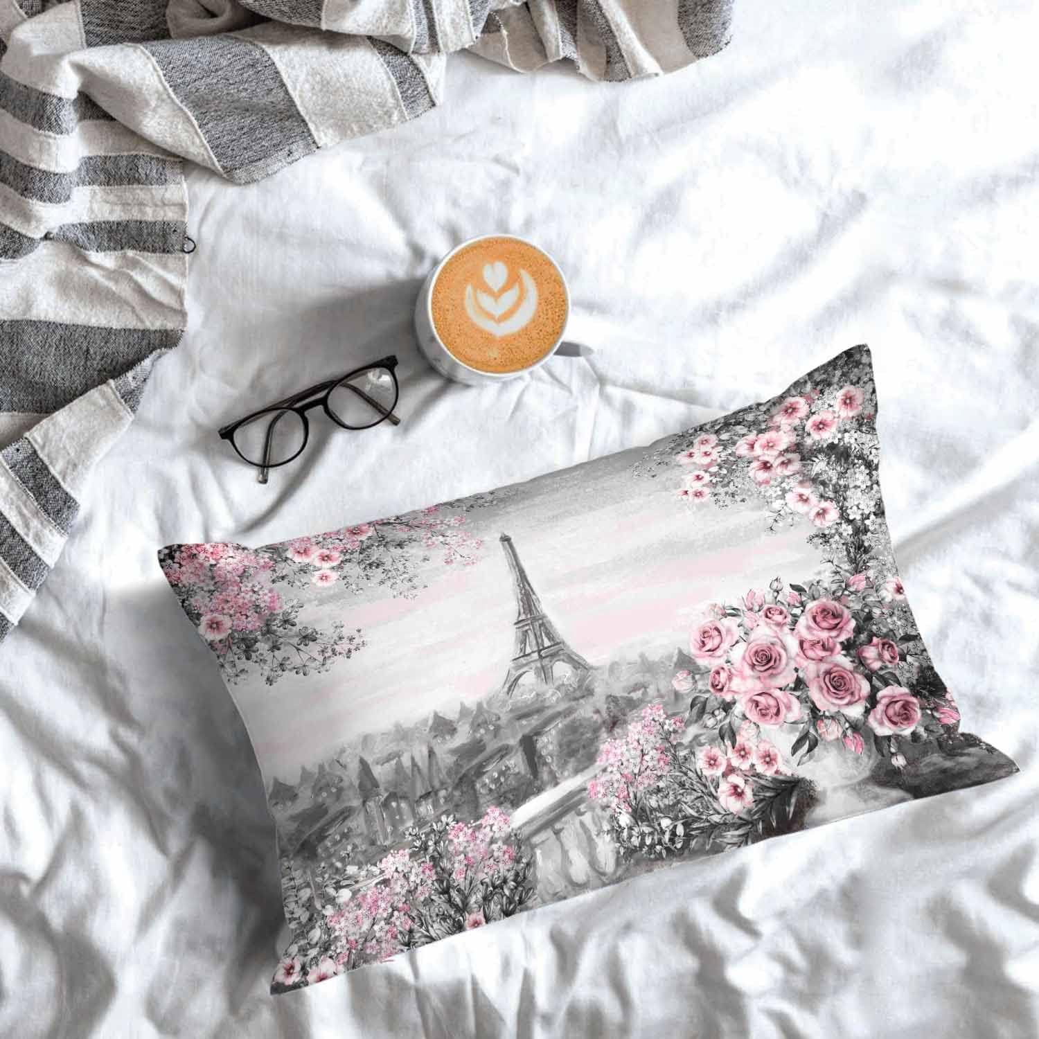 Funda de almohada de la Torre Eiffel con acuarela rosa rosa, funda de cojín de 20 x 30 pulgadas para el hogar, sofá, dormitorio, sala de estar, para