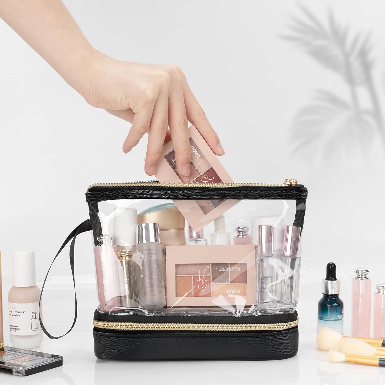 Ethereal Bolsa de maquillaje de viaje, bolsa de cosméticos transparente, organizador de maquillaje, bolsa de aseo aprobada por la TSA, bolsa