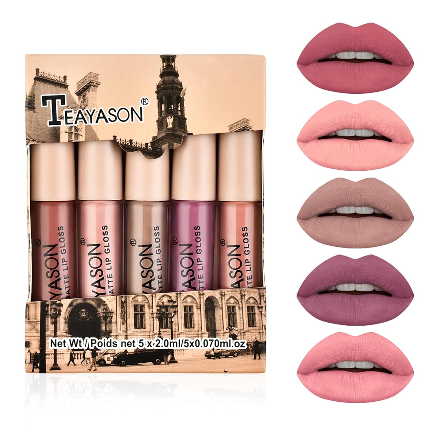 NVLEPTAP Juego de 5 lápices labiales líquidos mate nude de terciopelo nude brillo labial tinte de labios de larga duración, impermeable,