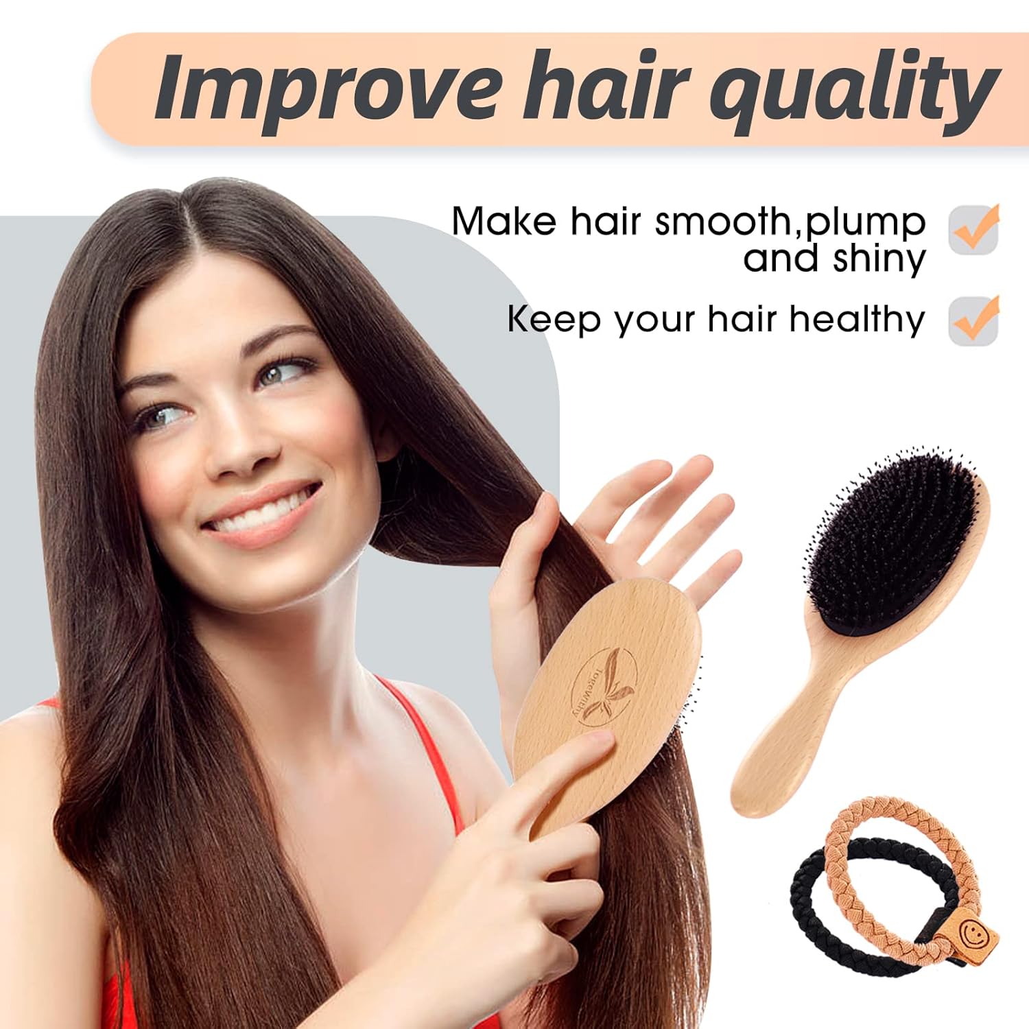 -Cepillo para el cabello – Juego de cepillos de pelo de cerdas de nailon (grande)- Cepillo de cerdas naturales suaves, antiestático, fácil de