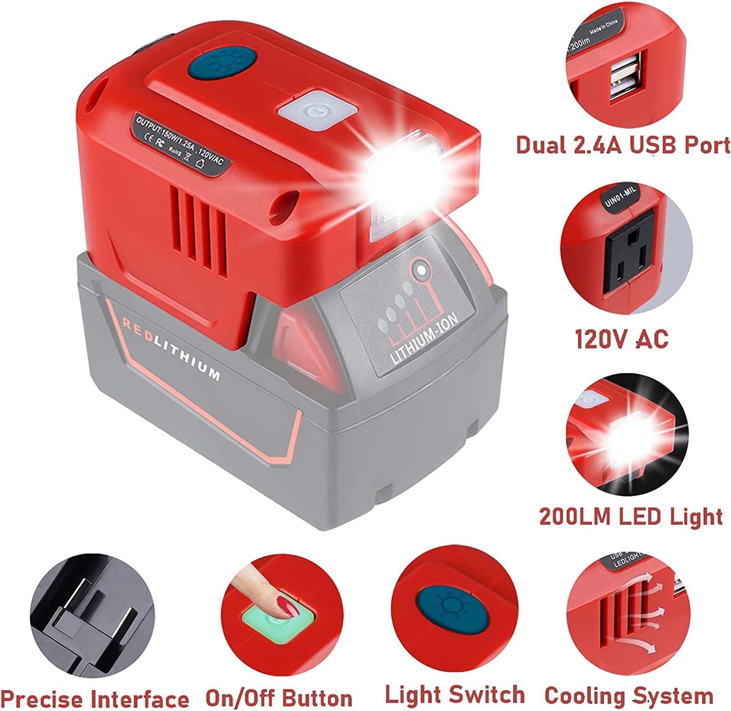 Inversor de fuente de alimentación de 150 W para Milwaukee M18 18V, URUN DC 18V a CA 110-120V, generador de estación de energía portátil con 2