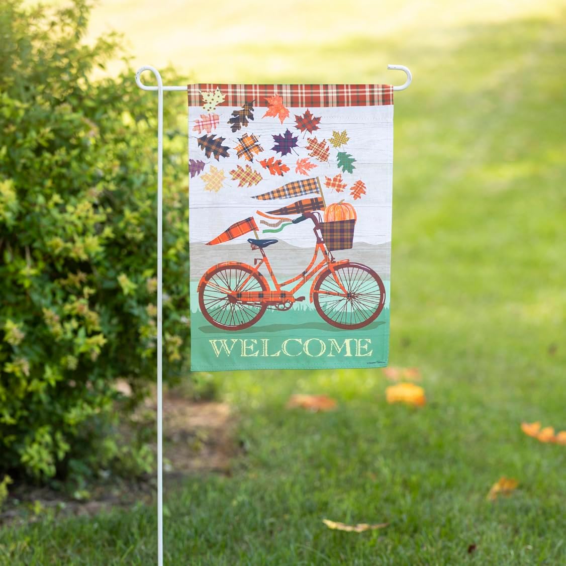 Evergreen Flag Bandera de jardín de gamuza para bicicleta de otoño, bandera de jardín de otoño de doble cara, 12.5 x 18 pulgadas, decoración de