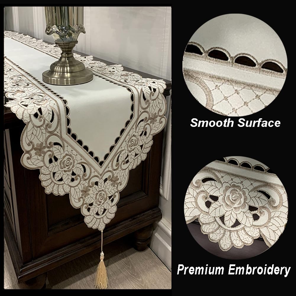 Camino de mesa de macramé para fiestas, camino de mesa de encaje floral bordado rectangular, bufanda, decoración de mesa para el hogar y el comedor,