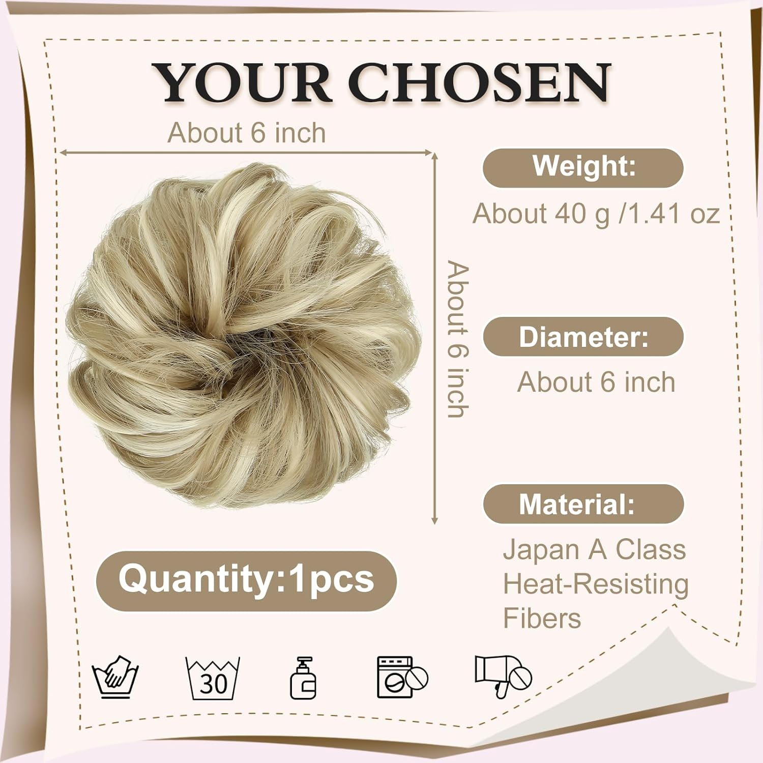 1PSC – Moño desordenado, moño falso, moño humano para mujer, moño desordenado, cola de caballo, extensiones de moño rizado para mujer, moño con clip