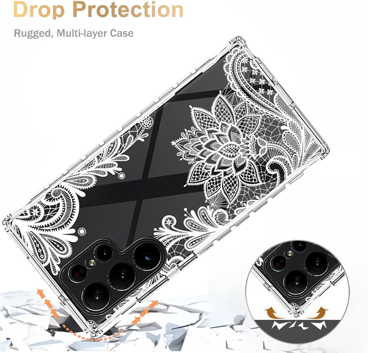 Funda para Galaxy S23 Ultra, Samsung S23 Ultra SM-S918U con protector de pantalla de vidrio templado, funda protectora de cuerpo completo con patrón