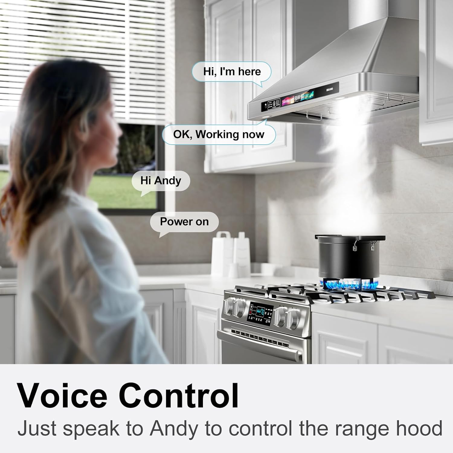 BRANO Campana extractora de montaje en pared de 30 pulgadas con control de vozgestostáctil, ventilación de campana de cocina de acero inoxidable de