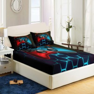 AILONEN Juego de sábanas bajeras de tamaño matrimonial, juego de sábanas de videojuegos para niños, juego de sábanas de videojuegos para niños, 1 AILONEN Juego de sábanas bajeras de tamaño matrimonial, juego de sábanas de videojuegos para niños, juego de sábanas de videojuegos para niños, 1