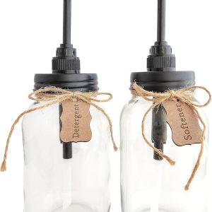 Organización de lavandería, dispensador de jabón para lavandería, detergente y suavizante de telas, sin goteo, juego de 2, tarros de vidrio de 34 Organización de lavandería, dispensador de jabón para lavandería, detergente y suavizante de telas, sin goteo, juego de 2, tarros de vidrio de 34