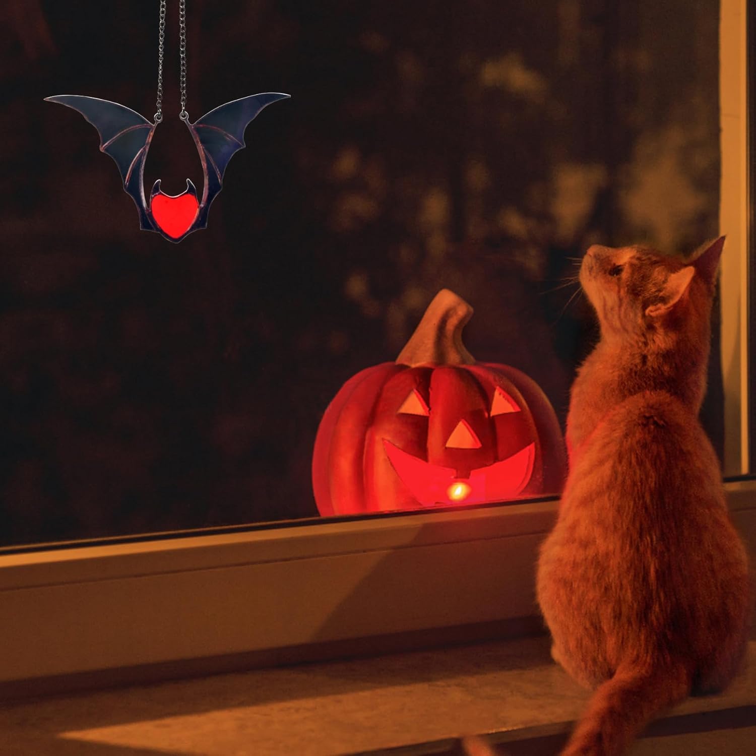 Atrapasoles de murciélago para ventanas, atrapasoles manchados de murciélagos para colgar para decoración de Halloween, decoración de pared de