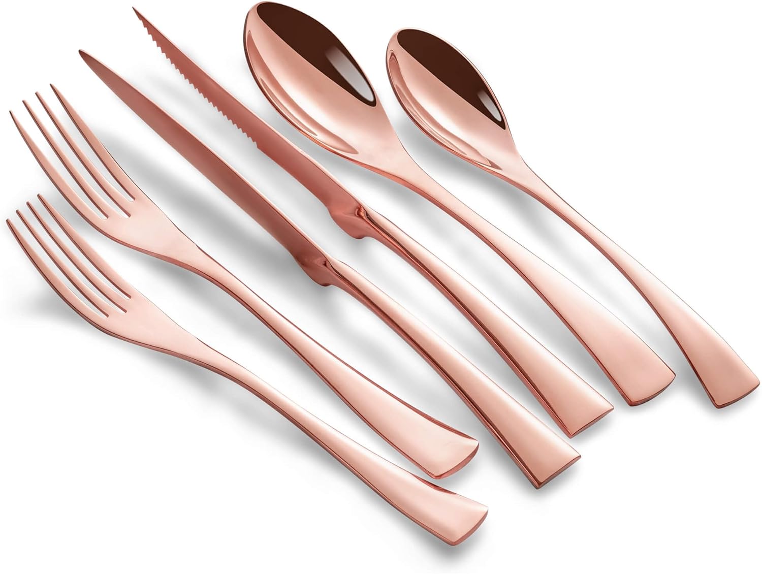Joincook Juego de cubiertos de 24 piezas de oro rosa con cuchillos de carne para 4, moderno juego de cubiertos de acero inoxidable 1810, juego de