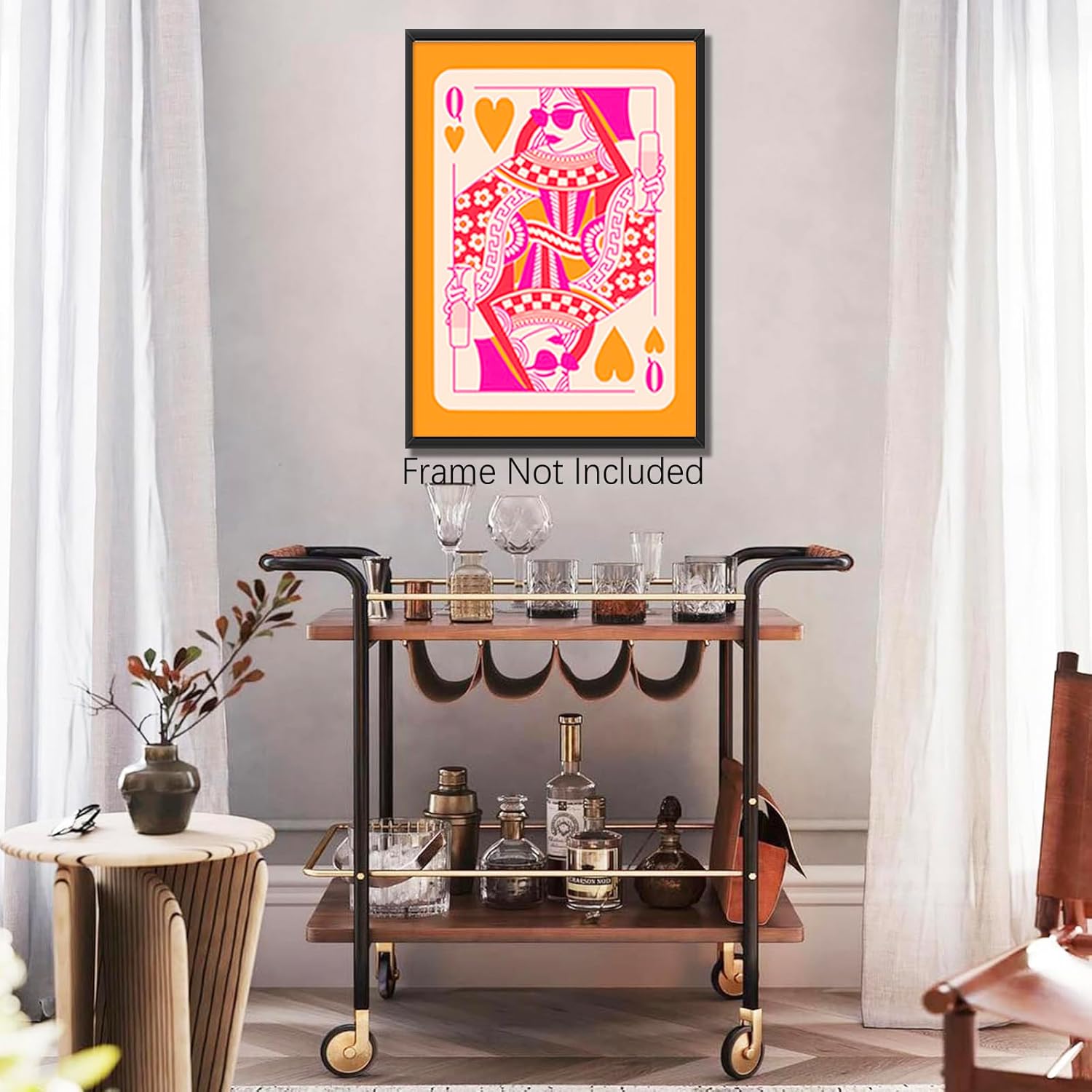 JCFOAS Lienzo moderno retro con diseño de reina de corazones, arte de pared en lienzo rosa y naranja, decoración de habitación, estética, hippie,