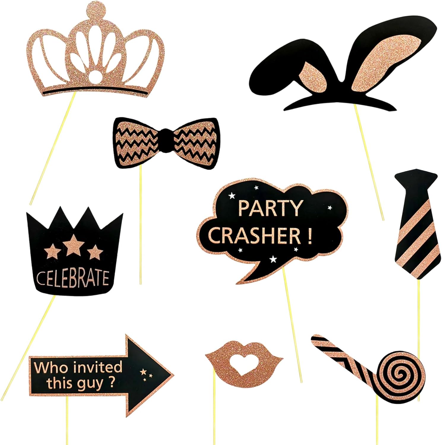 26 piezas de accesorios para cabina de fotos de fiesta con purpurina real, bonitos diseños para cumpleaños, bodas, graduación, graduación, Año