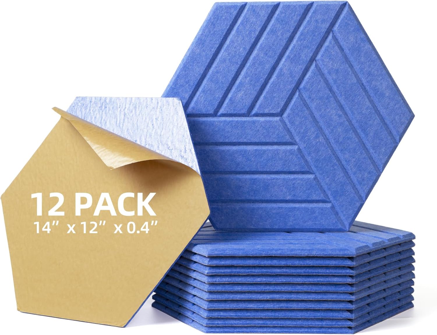 KOIGO Paquete de 12 paneles acústicos hexagonales autoadhesivos  Paneles acústicos de 14 x 12 x 0.4 pulgadas, absorbentes de sonido, espuma