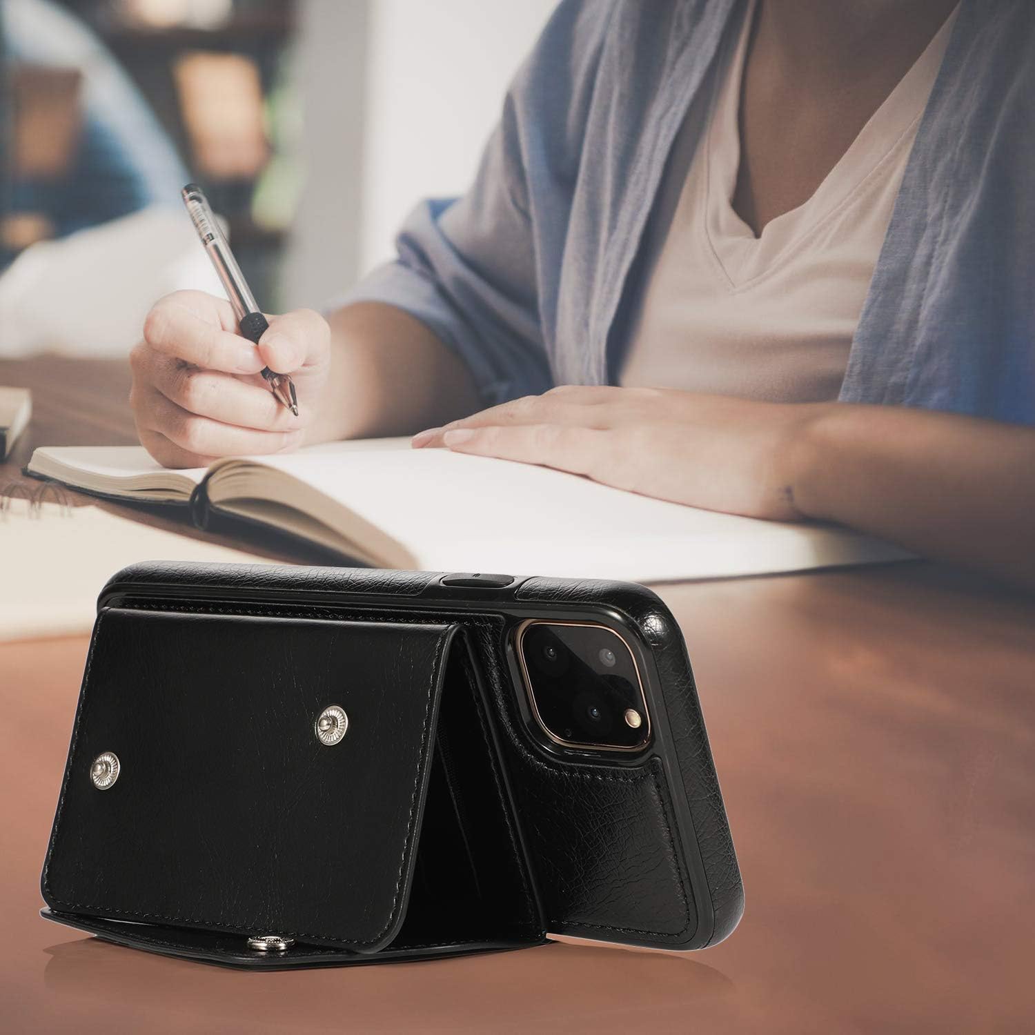 LUVI Funda para iPhone 11 Pro Max con correa para el cuello, correa cruzada, correa de muñeca, funda protectora con ranura para tarjeta de crédito,