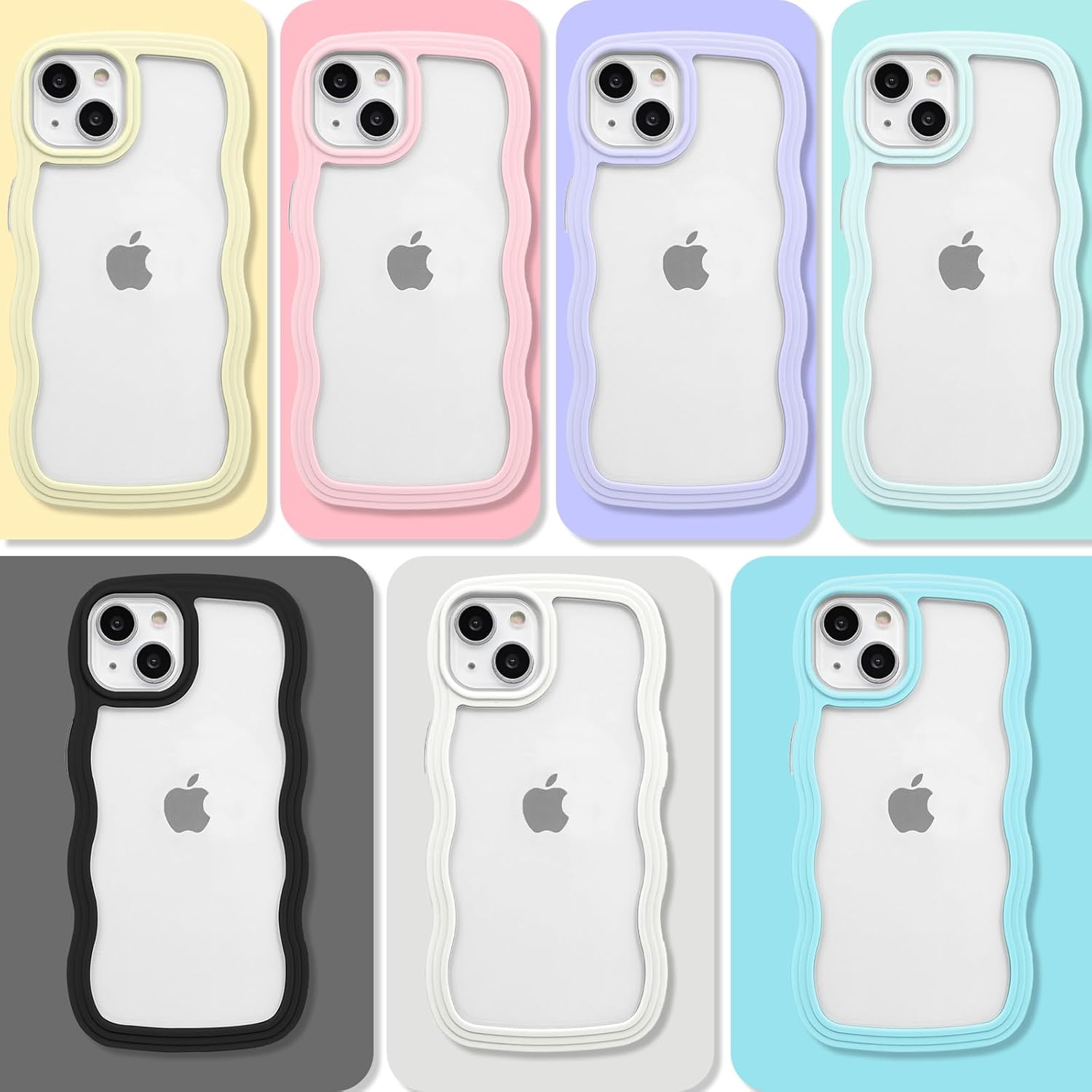 Anuck Funda para iPhone 13 con borde ondulado, diseño trasero transparente, agarre antideslizante, lindo marco ondulado y rizado, a prueba de