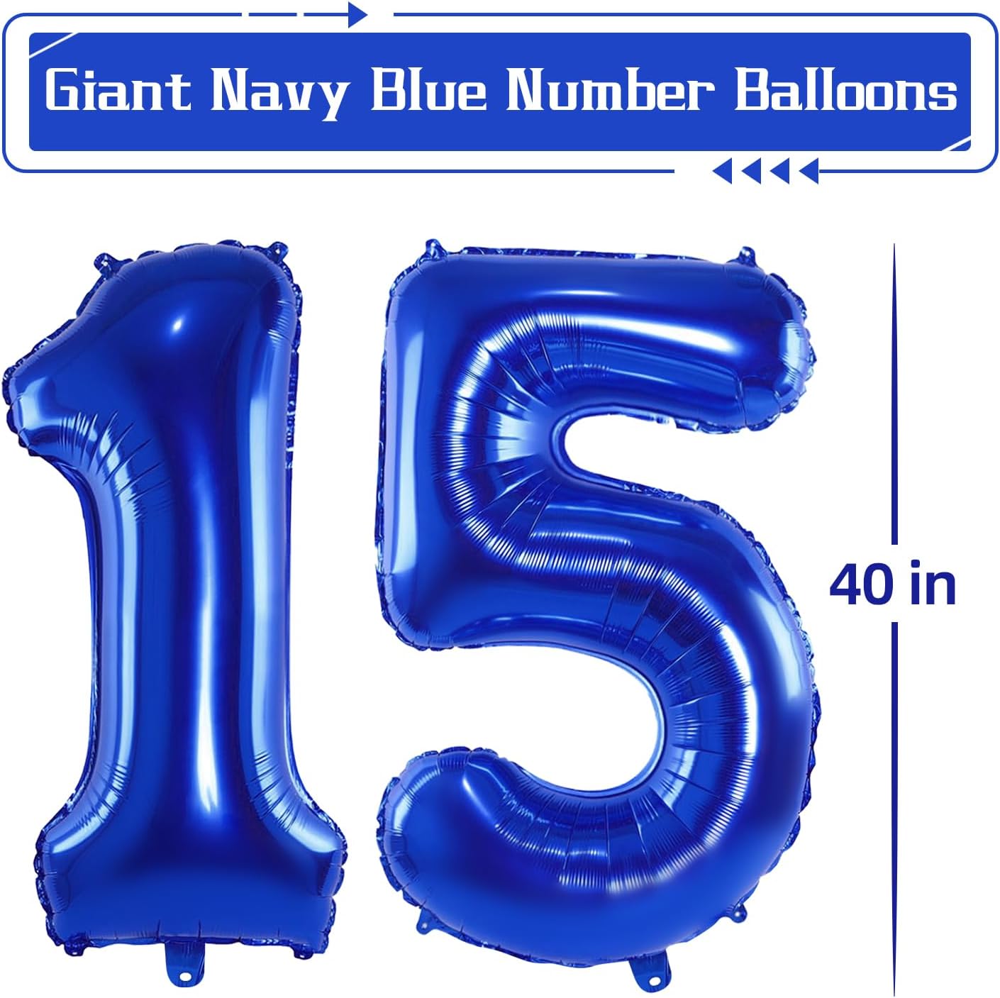 Globos de color azul marino con el número 15 de 40 pulgadas, enormes globos digitales gigantes, globos de helio de números azul oscuro gigantes para