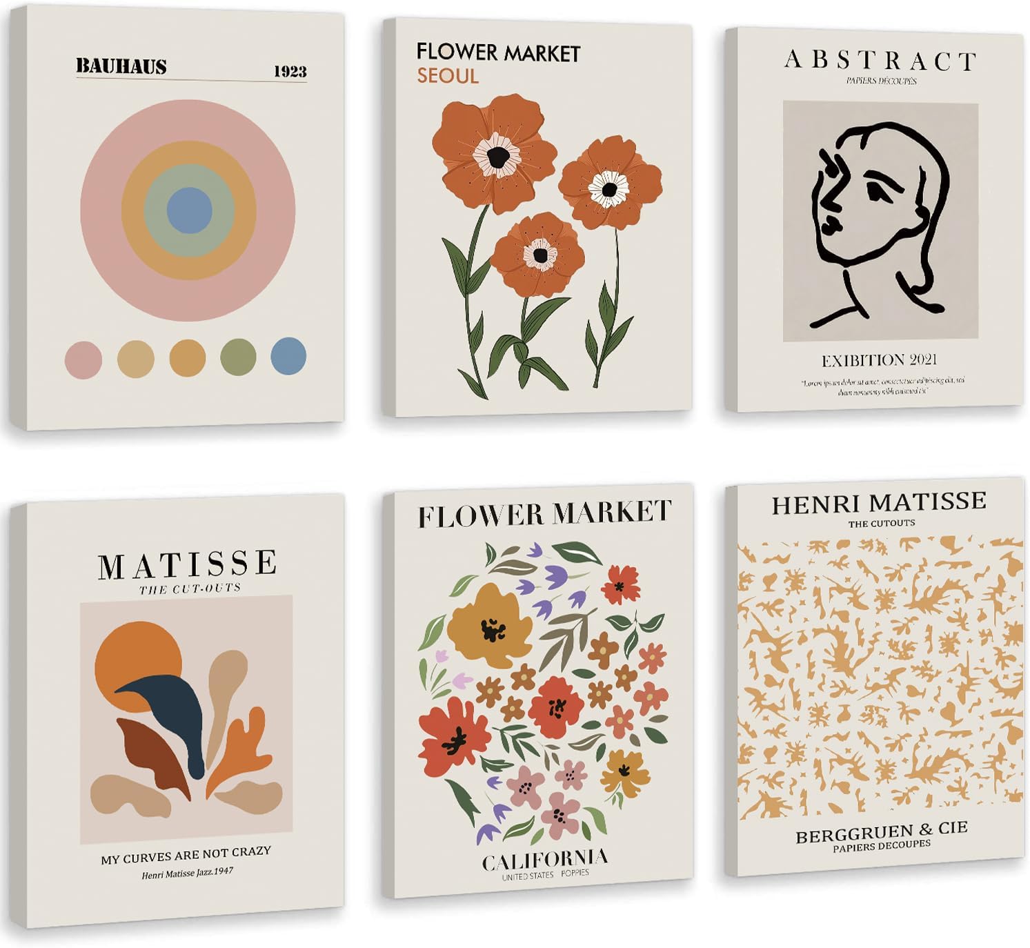 CHDITB Flower Market – Póster de arte para pared, juego de 6 (12 x 16 pulgadas), impresiones retro para dormitorio, decoración de pared, pósteres de