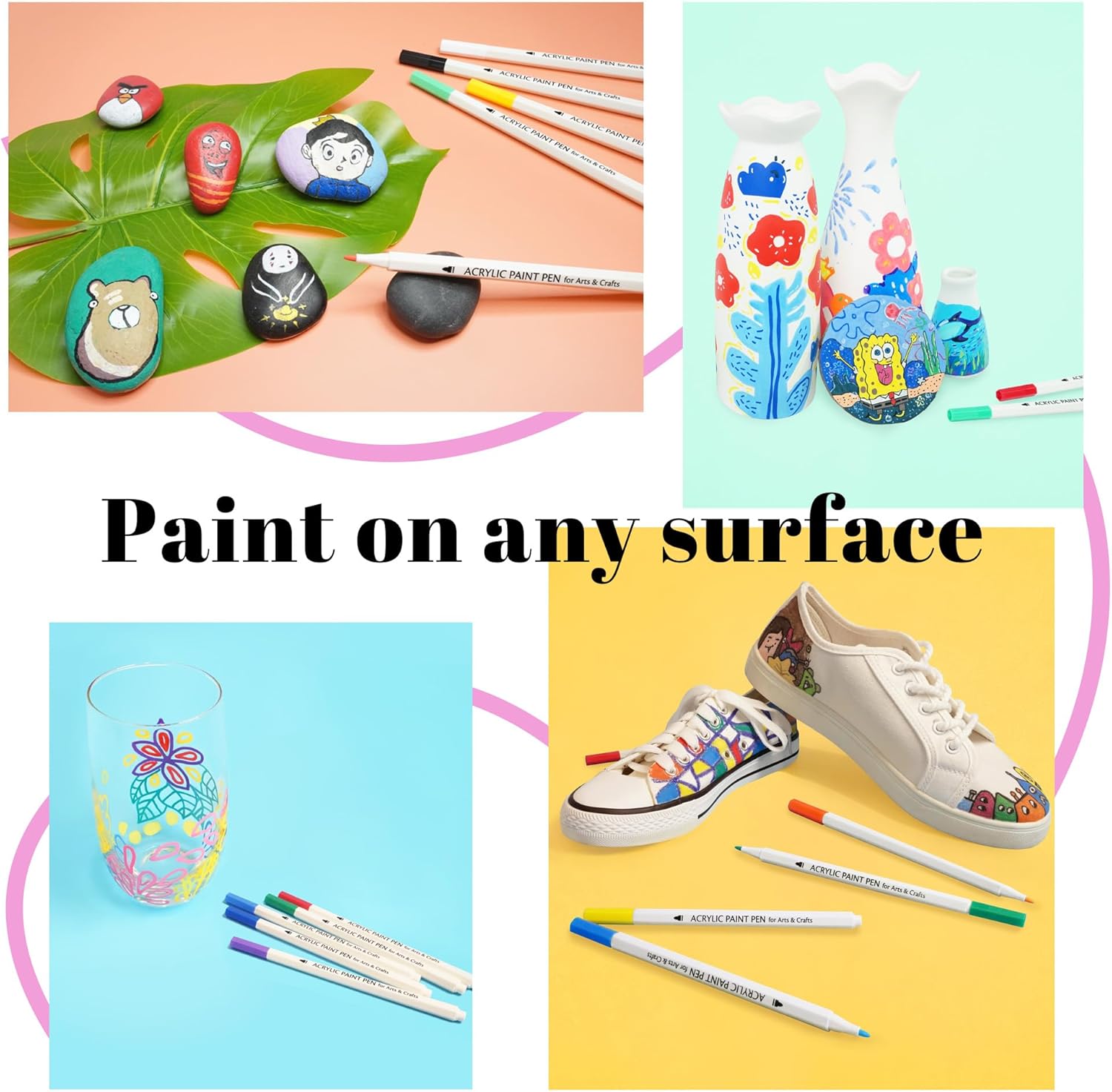 TBC The Best Crafts Bolígrafo de pintura acrílica, 48 colores, impermeable, no tóxico, inodoro, adecuado para papel, cerámica, piedras, mochilas,