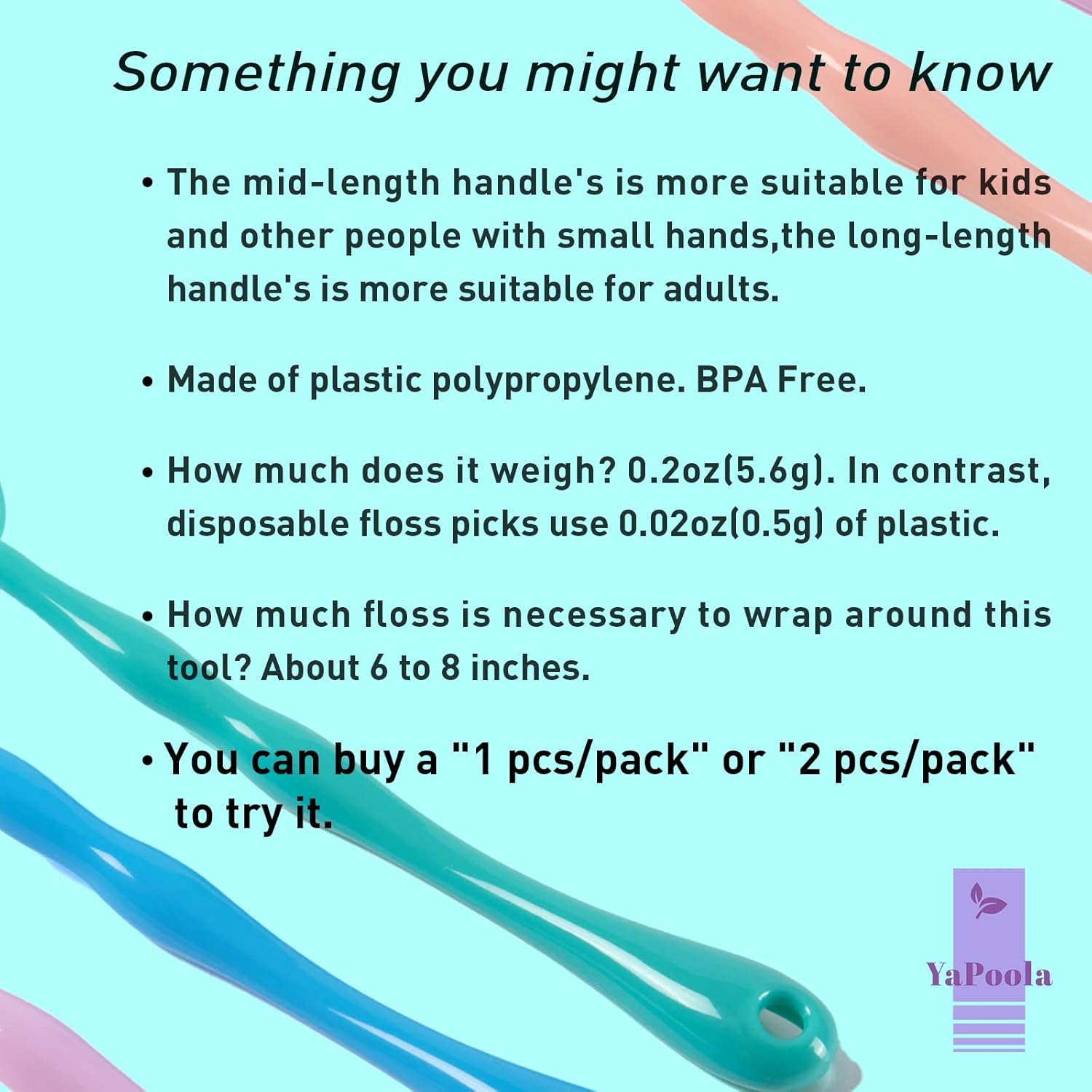 YaPoola Diseño de mango de hilo dental sin desperdicios para adultos y niños, limpieza de dientes reutilizables, 1 unidad, regalo para hija de madre