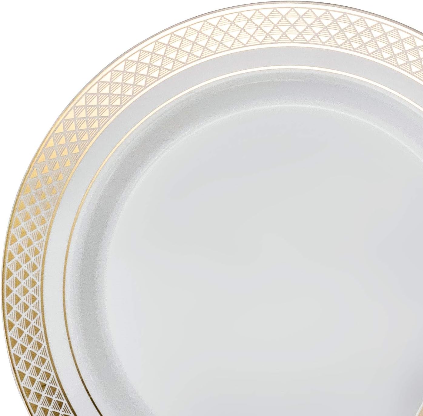 “Ocasiones” Paquete de 120 cargadores de plástico desechables para bodas, fiestas, 12 pulgadas, (celebra, blanco y dorado)