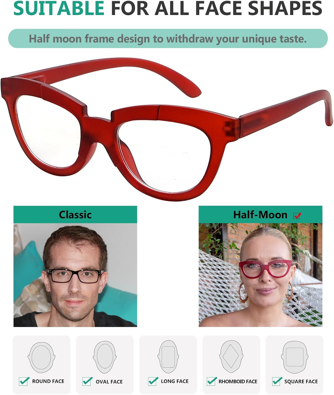 Eyekepper Gafas de lectura de media luna para las mujeres con estilo lectoras señoras – rojo +1.25