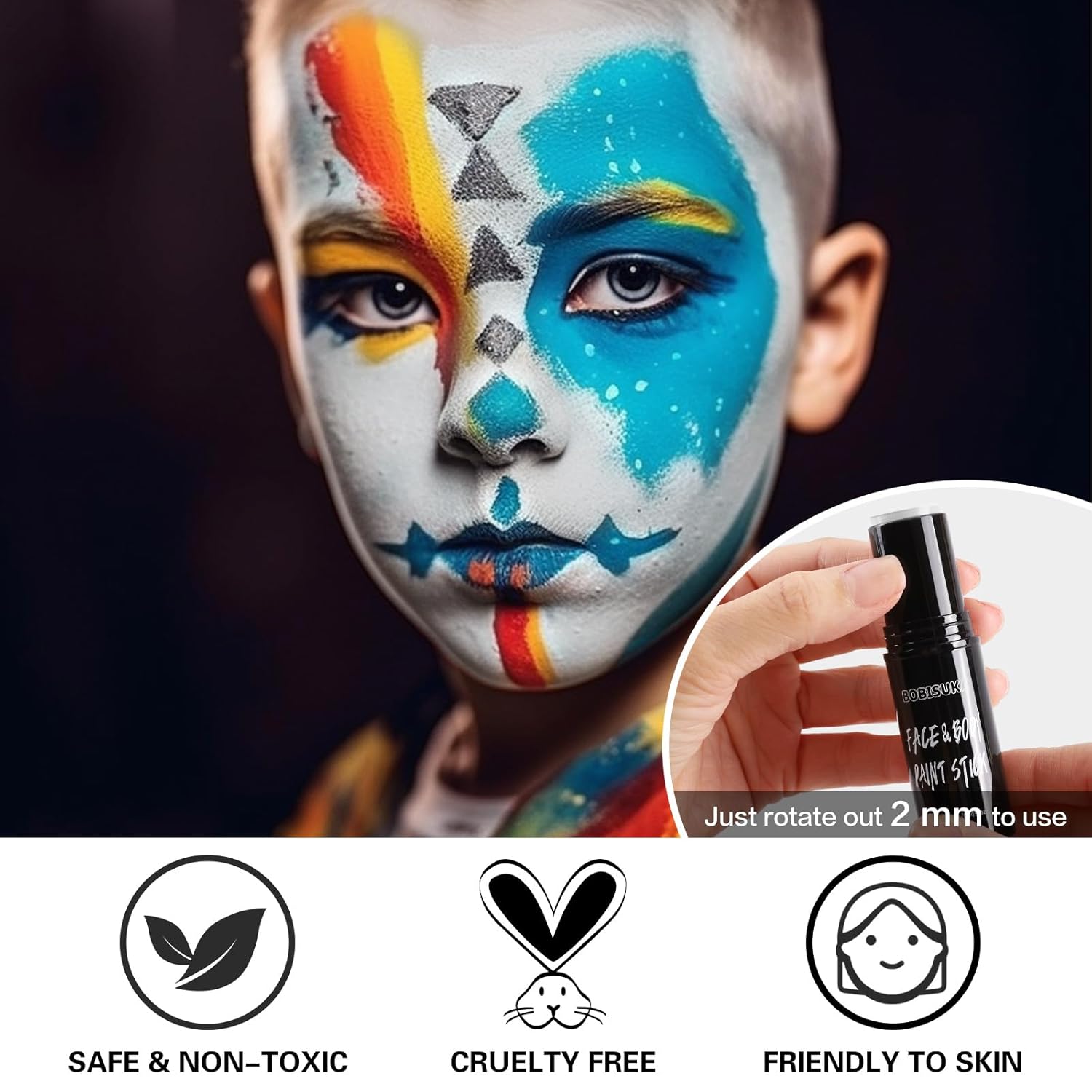 BOBISUKA Alabastro – Barra de pintura blanca para la cara y el cuerpo con ojos blancos para deportes, kit de pintura facial a base de agua,