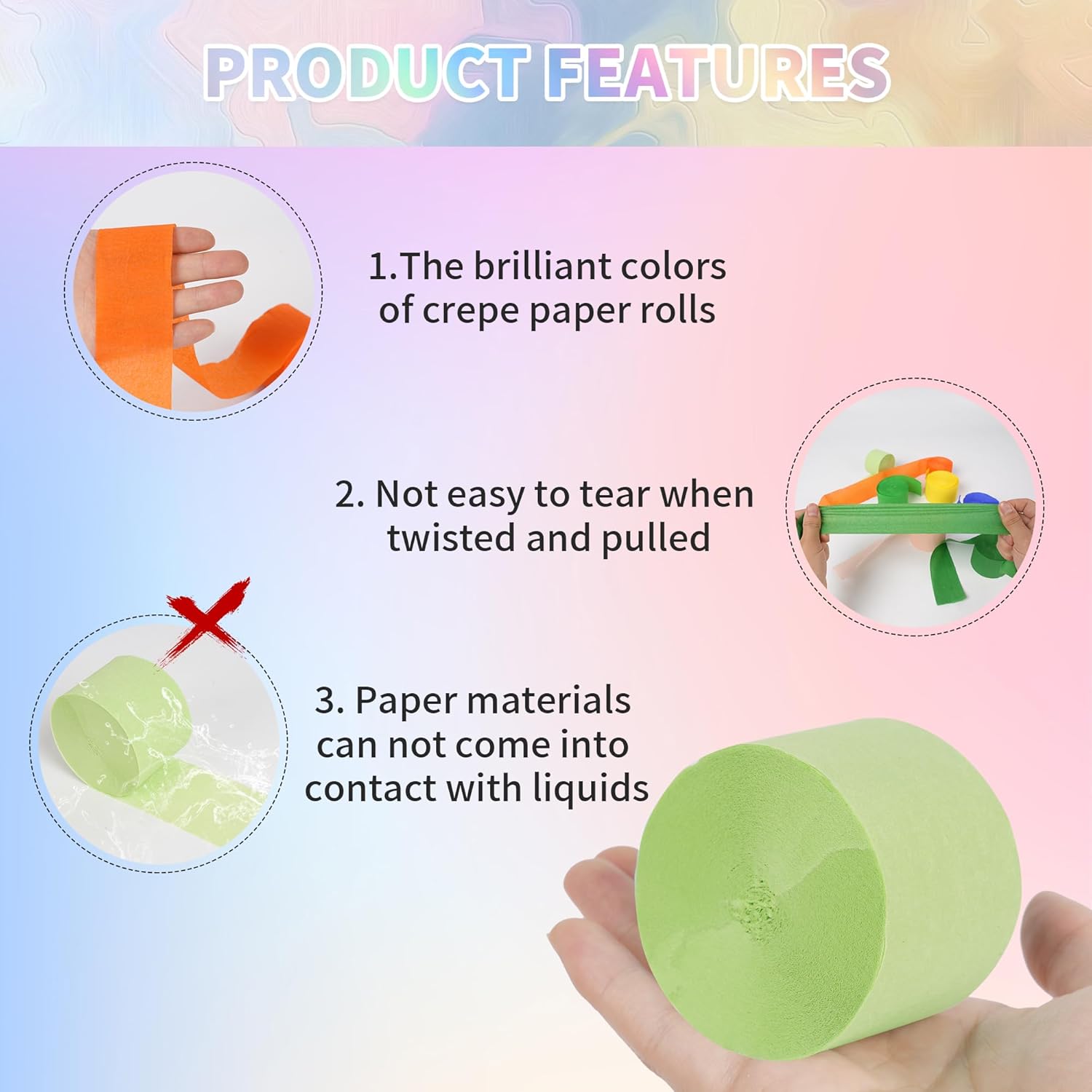 12 rollos de serpentinas de papel crepé, 12 colores arcoíris para decoración de cumpleaños, bodas, baby shower, fiesta forestal, fiesta temática