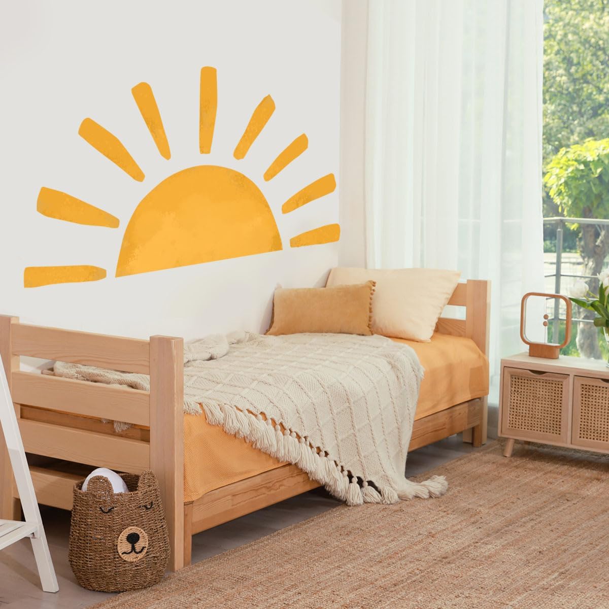 Calcomanía de pared Half Sun  Calcomanías de pared grandes Boho Sunshine para guardería, habitación de niños y decoración de sala de juegos
