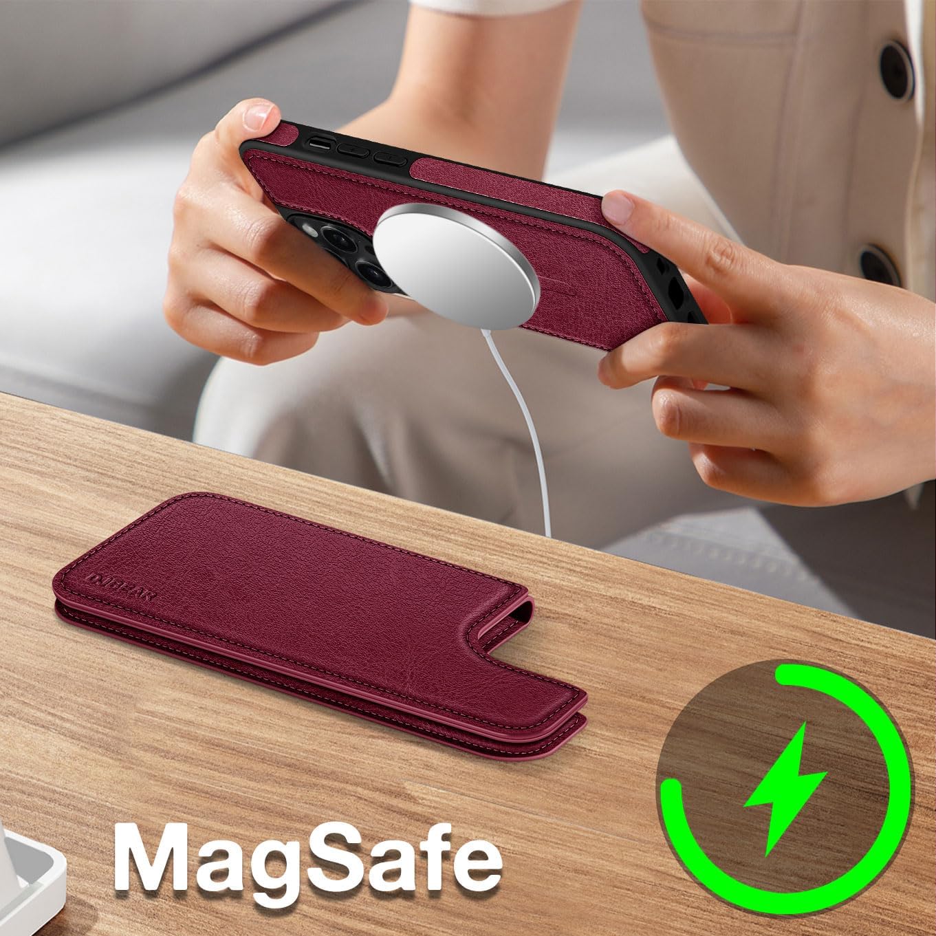 Funda tipo cartera para iPhone 15 Pro Max de 6.7 pulgadas (compatible con Magsafe), magnética 2 en 1 desmontable funda trasera con tapa abatible,
