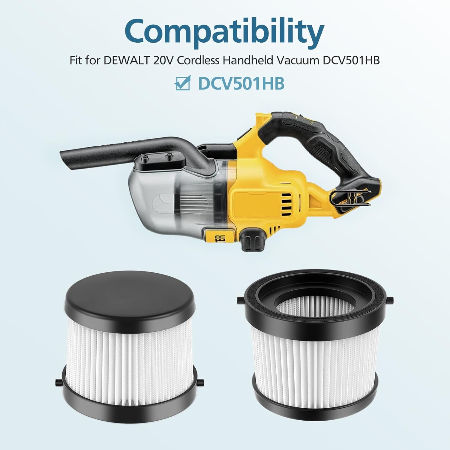 Paquete de 4 filtros DCV501HB compatibles con aspiradora inalámbrica de 20 V DEWALT DCV501HB, con 8 filtros de funda de espuma y 1 cepillo, número
