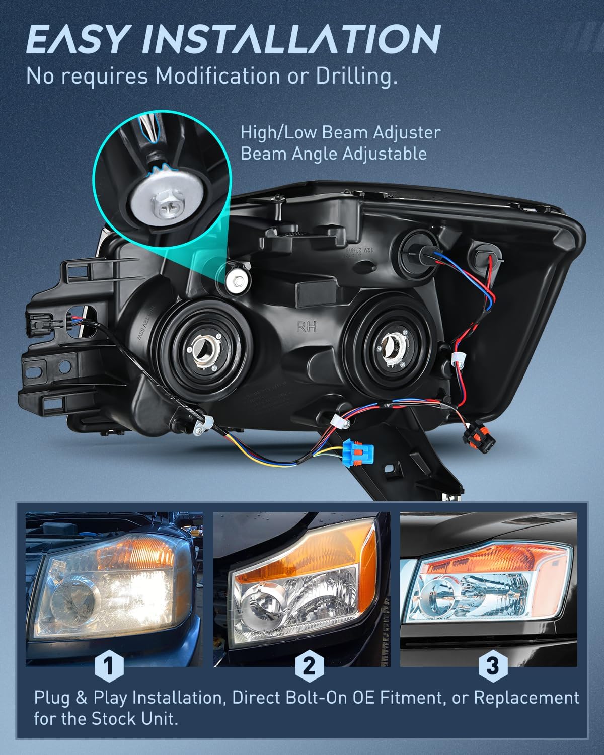 Nilight Conjunto de faros delanteros compatible con Nissan Titan 2004-2015 2004-2007 Armada 2004-2004 Pathfinder Armada 2004 – 2004 – 2015, carcasa