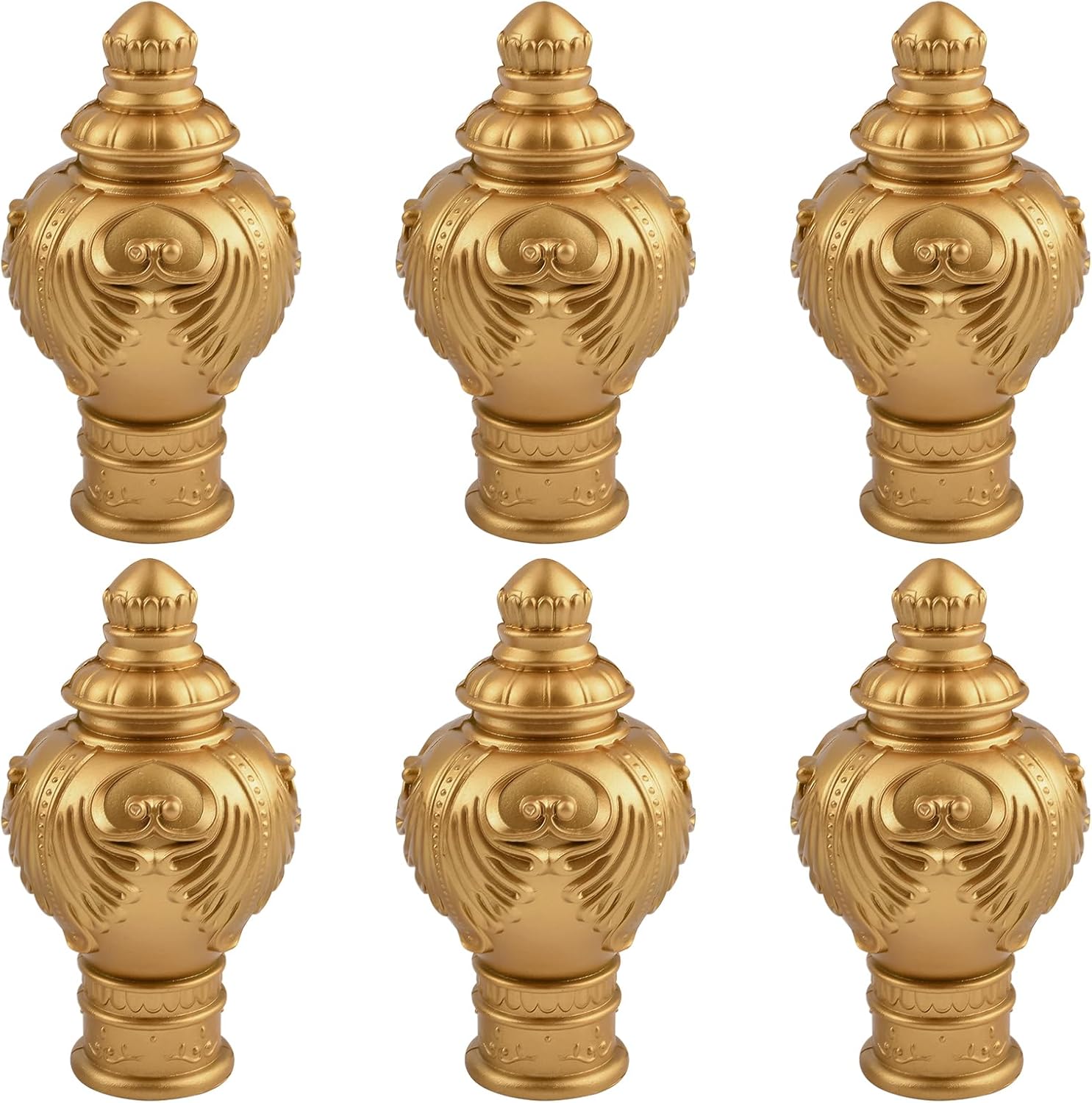 UFURMATE Remates de cortina, 6 piezas de plástico dorado para cortinas, barra de cortina, tapa decorativa para ventana, extremo de cortinero,